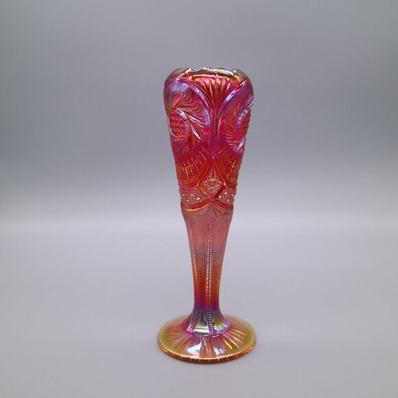 Vintage Fenton Ruby Red Amberina Carnival Glass Vase 8654 Pattern | Cadmium Glow - Picture 2 of 9